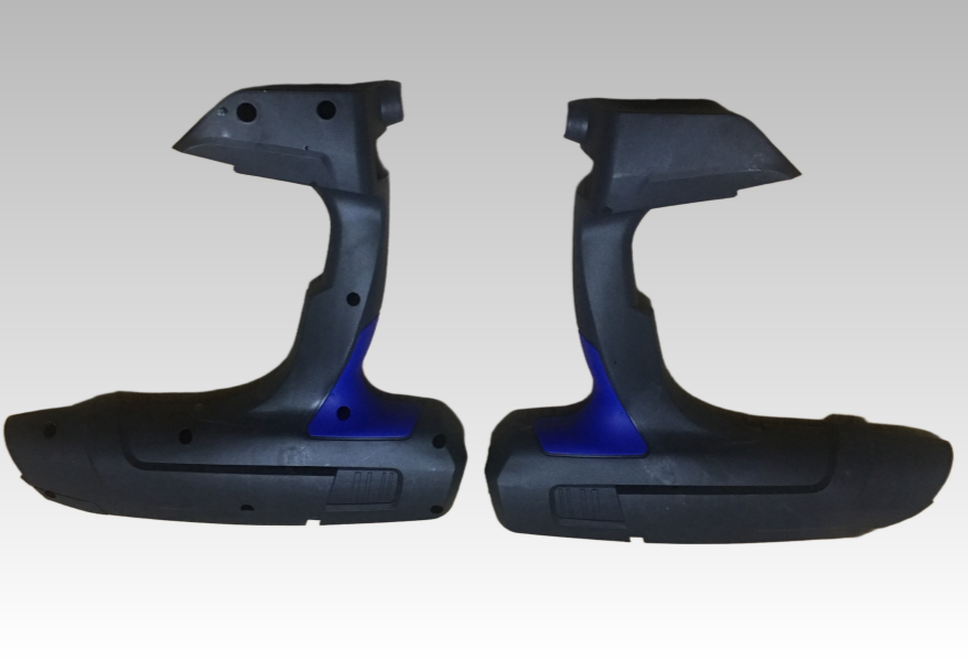 Two molded housing halves with internal ribs, bosses and mating edges